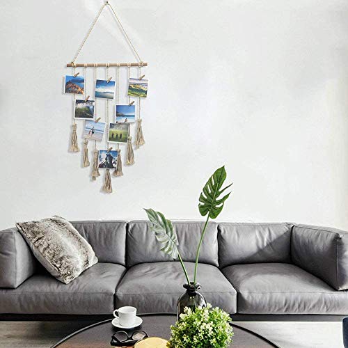 Colgar Fotos Pantalla, Madera Colgar Marcos de Pantalla de Fotos, con 25 Clips de Madera, Adecuado para Almacenar Fotos y Decoraciones Paredes