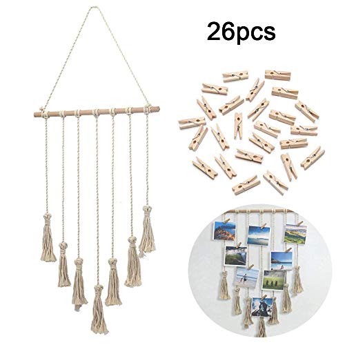 Colgar Fotos Pantalla, Madera Colgar Marcos de Pantalla de Fotos, con 25 Clips de Madera, Adecuado para Almacenar Fotos y Decoraciones Paredes