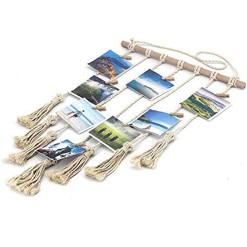 Colgar Fotos Pantalla, Madera Colgar Marcos de Pantalla de Fotos, con 25 Clips de Madera, Adecuado para Almacenar Fotos y Decoraciones Paredes