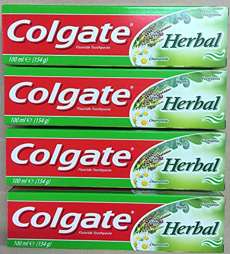 Colgate Crema Dental Herbal - Multipack De 4 Pasta De Dientes Con Eucalipto, Mirra, Manzanilla Y Salvia - Lote Flúor pasta de Dientes Gel Para Enfermedad De Las Encías - 100ml