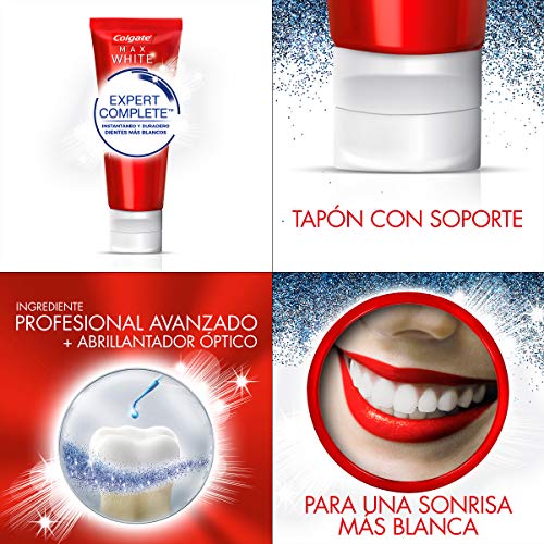 Colgate Max White Expert Complete, Pasta de Dientes, blanqueamiento instantáneo y duradero - Pack 12 uds x 75ml