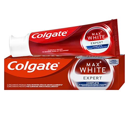 Colgate Max White Expert Complete, Pasta de Dientes, blanqueamiento instantáneo y duradero - Pack 12 uds x 75ml