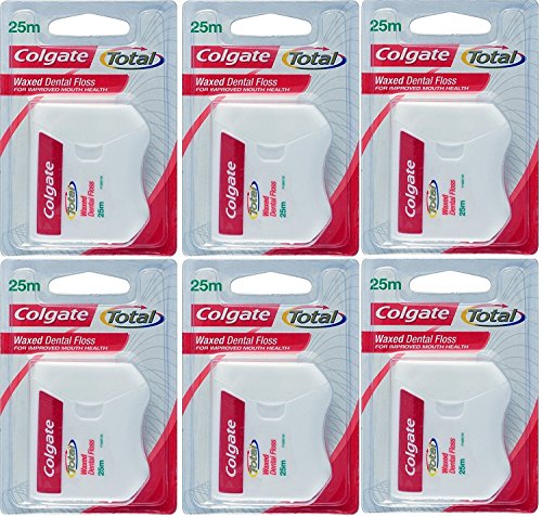 Colgate Total encerado hilo dental para mejorar la boca salud (25 m) – Pack de 6