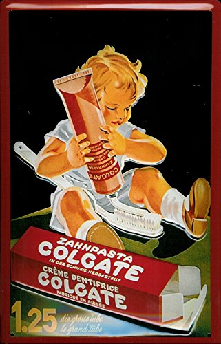 Colgate zahnpasta pasta de dientes tipo niño nostálgico cartucho, curvada, fuerte en relieve 3d metal Tin Sign 7,87 "x 11.81 Inches