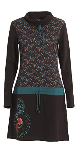 Coline – Vestido estampado de manga larga, diseño étnico Negro XL