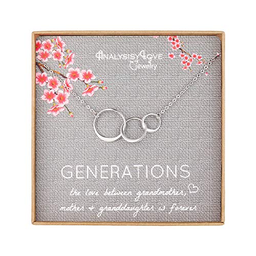 Collar 3 Generations de plata de ley con 3 círculos que representan abuela, mamá, nieta