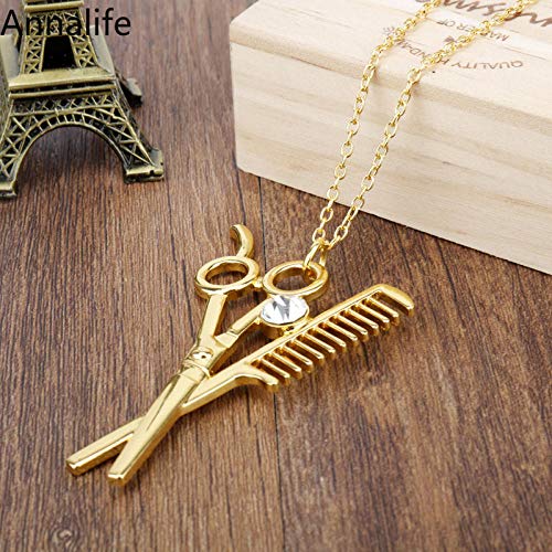 Collar Colgante Joyería Cosmetóloga Estilista Esteticista Collar Tijeras Peine Peluquería Regalo Tijeras Y Peine Collares Pendientes Hombres Collar-1