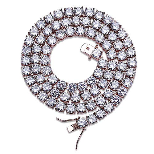 Collar con microincrustaciones de circonita, una fila de 4 mm, collar de joyería hip hop, 123, plata, 46 cm