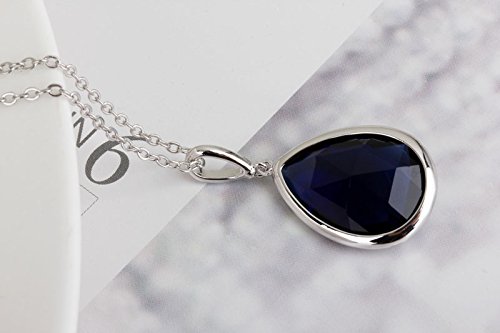 Collar con zafiro colgante en forma de lágrima, cristal Swarovski, oro blanco de 18 ct, color azul