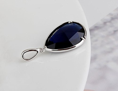 Collar con zafiro colgante en forma de lágrima, cristal Swarovski, oro blanco de 18 ct, color azul