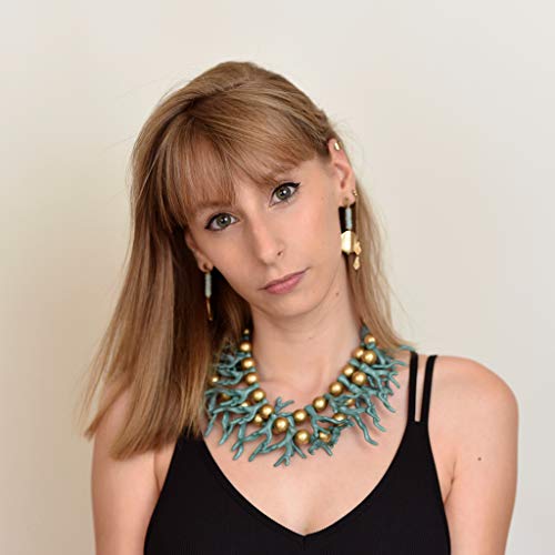 Collar Corto o Gargantilla de Dos Vueltas de imitación Coral y Bolas Doradas. Una Pieza de bisutería Que será un Regalo Original para Mujeres Que Les Gusta la Moda. (Coral Naranja)