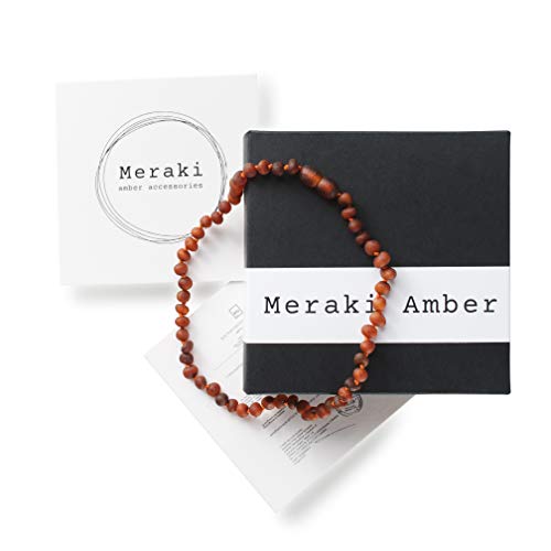 Collar de ámbar meraki – collar barroco de ámbar báltico sin pulir | Alivio del dolor alternativo, collar de ámbar báltico auténtico certificado | color coñac (12.5 pulgadas)