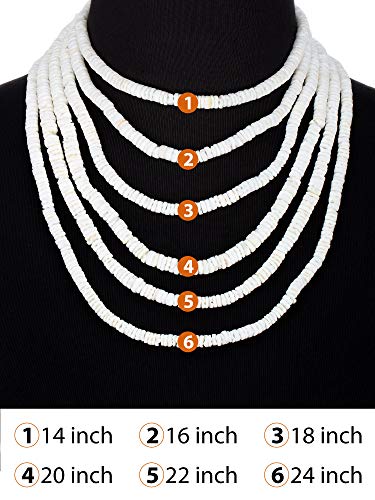 Collar de conchas de chip natural hawaiano Puka Bohemio hecho a mano Conchas Gargantilla Collar Gargantilla de playa con cadena de extensión para niñas mujeres (16, Redondo)