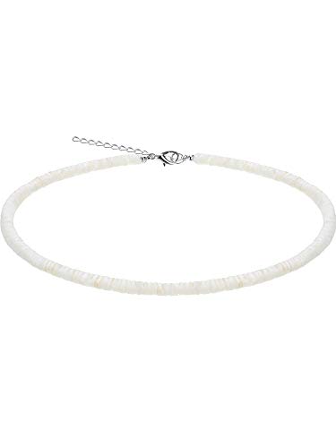 Collar de conchas de chip natural hawaiano Puka Bohemio hecho a mano Conchas Gargantilla Collar Gargantilla de playa con cadena de extensión para niñas mujeres (16, Redondo)