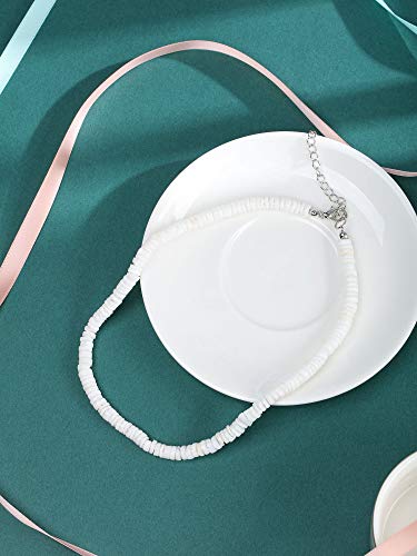 Collar de conchas de chip natural hawaiano Puka Bohemio hecho a mano Conchas Gargantilla Collar Gargantilla de playa con cadena de extensión para niñas mujeres (16, Redondo)