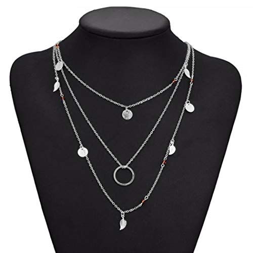 Collar de múltiples capas de plata para mujer con colgante de hoja para Niña, 3 filas personalizadas Hojas rebanadas Joyería de moda Collar boho Gargantilla Regalo de cumpleaños para novia Madre joven