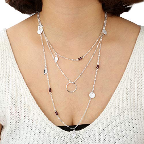 Collar de múltiples capas de plata para mujer con colgante de hoja para Niña, 3 filas personalizadas Hojas rebanadas Joyería de moda Collar boho Gargantilla Regalo de cumpleaños para novia Madre joven
