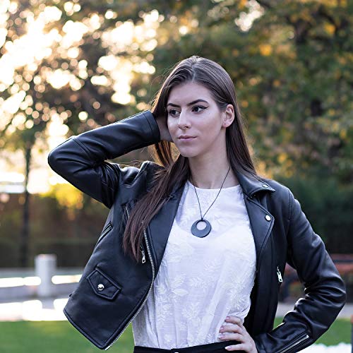 Collar de Shungite con Colgante Diseño Doble Círculo Hecho de Piedra Shungit para Protección Electromagnética | Joyería de Shungita Moderna, Usada para Equilibrar Chakras y Energía | Doble Círculo