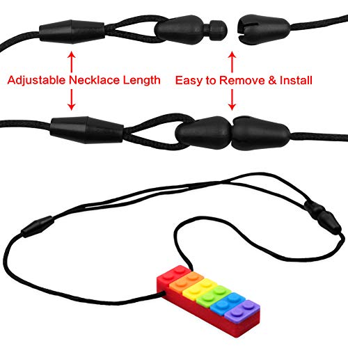 Collar sensorial para masticar, paquete de 5 colgantes de silicona de color arcoíris para masticar para masticar juguetes para bebés con dentición,autismo TDAH SPD,motor oral,ansiedad, niños autistas