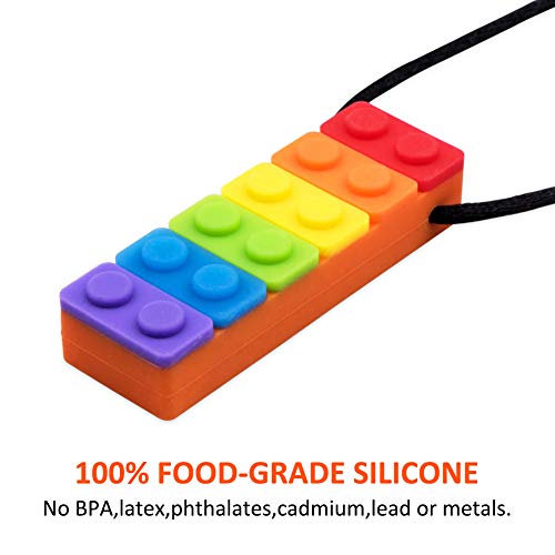 Collar sensorial para masticar, paquete de 5 colgantes de silicona de color arcoíris para masticar para masticar juguetes para bebés con dentición,autismo TDAH SPD,motor oral,ansiedad, niños autistas