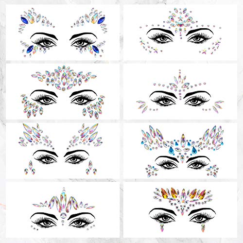 Colmanda Face Gems Stickers, 8 Piezas Face Jewels Pegatinas de Piedras Preciosas Pegatinas Cara Joyas Cara Gems Pegatinas Festival para Ojos Cara Decoración