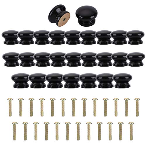 Colmanda Pomos para Cajones, 25 Piezas Tiradores de Cajón Forma de Hongo Pomo Madera Tiradores de Muebles con Tornillo Pour Mueble Armario Puerta Tiradores Manijas (Negro)