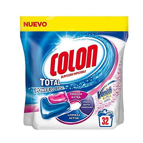 Colon Total Power Gel Caps Vanish - Detergente para lavadora con agentes quitamanchas, formato cápsulas - 32 dosis
