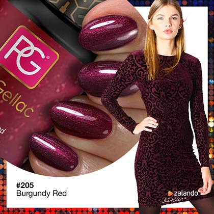 Color de pintauñas permanente Pink Gellac 205 Burgundy Red. Esmalte de gel, calidad profesional y fácil aplicación en casa. Esmaltes de uñas.