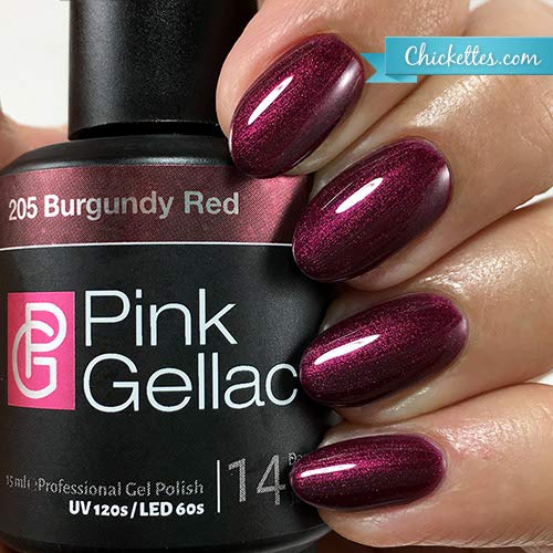 Color de pintauñas permanente Pink Gellac 205 Burgundy Red. Esmalte de gel, calidad profesional y fácil aplicación en casa. Esmaltes de uñas.