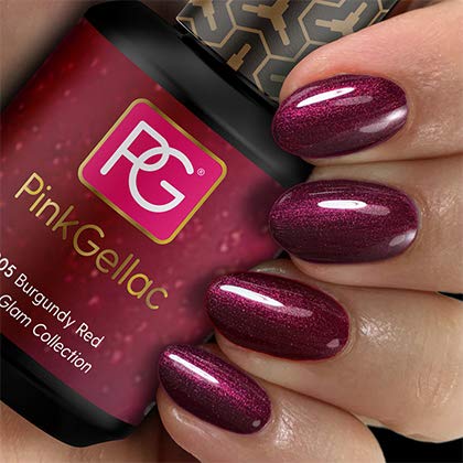 Color de pintauñas permanente Pink Gellac 205 Burgundy Red. Esmalte de gel, calidad profesional y fácil aplicación en casa. Esmaltes de uñas.