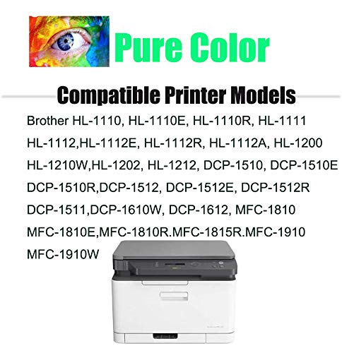 Color puro TN1050 Cartuchos de tóner Repuesto para Brother TN-1050 Compatible para Borhter HL-1110 DCP-1510 HL-1210W DCP-1610W HL-1112 MFC-1810 HL-1212W MFC-1910W DCP-1612W DCP-1512 (Negro, 2 Piezas)