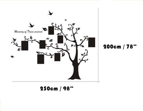 Colour negro Pegatina de la etiqueta PVC enormes marco de fotos memoria árbol Vine rama extraíble adhesivo decorativo para pared adhesivo 200 cm (H) (al máximo de tu conducción)