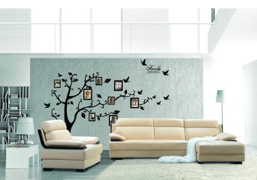 Colour negro Pegatina de la etiqueta PVC enormes marco de fotos memoria árbol Vine rama extraíble adhesivo decorativo para pared adhesivo 200 cm (H) (al máximo de tu conducción)