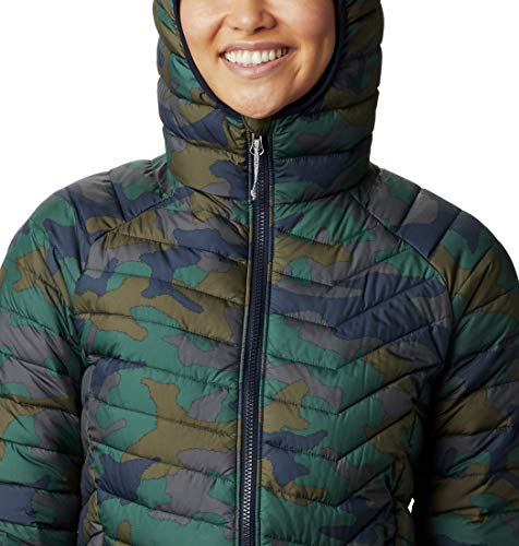 Columbia Powder Lite Chaqueta con Capucha para Mujer, Azul (Dark Nocturnal Traditional Camo), S