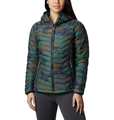 Columbia Powder Lite Chaqueta con Capucha para Mujer, Azul (Dark Nocturnal Traditional Camo), S