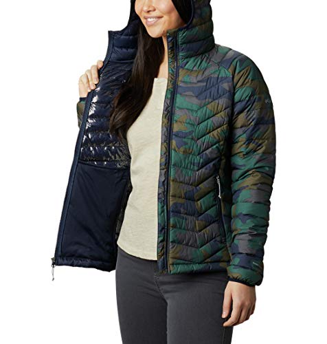 Columbia Powder Lite Chaqueta con Capucha para Mujer, Azul (Dark Nocturnal Traditional Camo), S