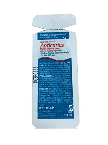 Colutorio enjuague bucal monodosis para viaje (Clorhexidina y Fluor)