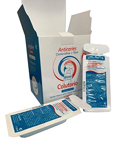 Colutorio enjuague bucal monodosis para viaje (Clorhexidina y Fluor)