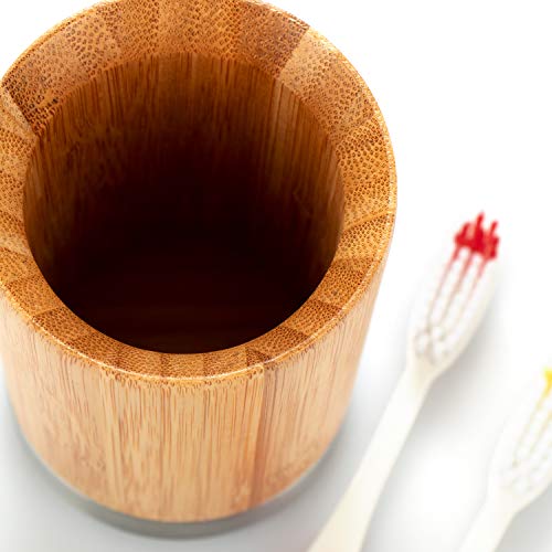 com-four® Porta cepillos de Dientes de bambú - Organizador de cepillos de Dientes de Madera y Acero Inoxidable - Almacenamiento Decorativo para el Cepillo y la Pasta de Dientes