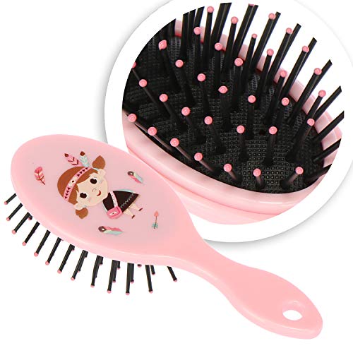 com-four® Set de Viaje de 5 Piezas para niños: Bolsa de Transporte con Taza de Cepillo de Dientes, Estuche de Cepillo de Dientes, Peine y Cepillo para niñas (Indio con Bolsa/Rosa - 05 Piezas)