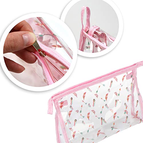 com-four® Set de Viaje de 5 Piezas para niños: Bolsa de Transporte con Taza de Cepillo de Dientes, Estuche de Cepillo de Dientes, Peine y Cepillo para niñas (Indio con Bolsa/Rosa - 05 Piezas)