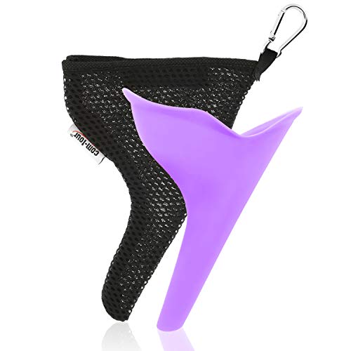 COM-FOUR® urinario de dos partes para mujer para llevar con una bolsa de transporte - ayuda para orinar móvil hecha de silicona - orinar de pie mientras viaja, festival (02 piezas con bolsa - violeta)