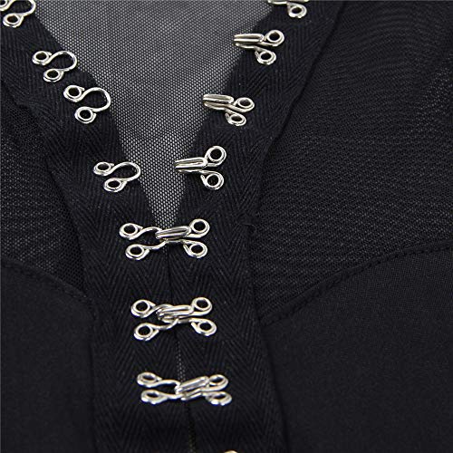 comeondear Bodis para Mujer Negro Sexy Transparente Escote V de Manga Larga Ajustados