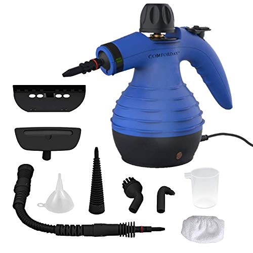 Comforday Limpiador Vapor Mano, Limpiador de Vapor Portátil de Usos Múltiples con 9 Accesorios para Quitar Manchas, Alfombras, Cortinas, Asientos de Auto, Cocina, Piso, Baño