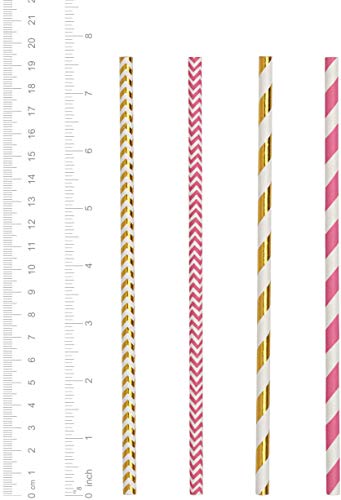 Comfy Package [Pack de 200] - Pajitas de Papel 100 % biodegradables - para Fiestas - Varios Patrones en Rosa y Dorado