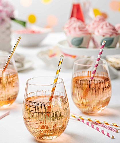 Comfy Package [Pack de 200] - Pajitas de Papel 100 % biodegradables - para Fiestas - Varios Patrones en Rosa y Dorado