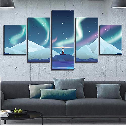 Cómics Aurora 5 Piezas Póster Cuadro en Lienzo Impresión Material Tejido no Tejido Artística Imagen Gráfica Decoracion de Pared - Listo para colgar（Con marco）