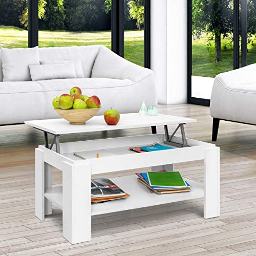 COMIFORT Mesa de Centro Elevable - Mueble con Revistero, Gran Almacenaje, Estilo Moderno, Muy Resistente, Fabricada en Europa, Color Blanco Mate