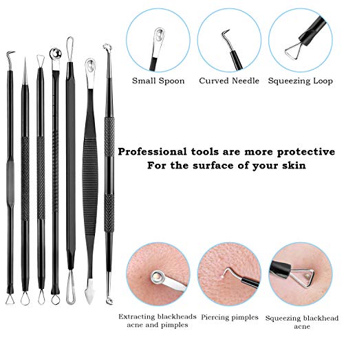 Comius Sharp 10 Piezas Kit de Eliminación de Puntos Negros, Kit Removedor de Espinillas de Acero Inoxidable Profesional con Funda de Cuero, para Eliminar Puntos Blancos (Negro)