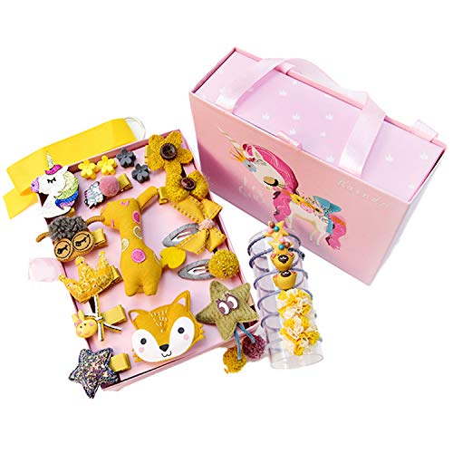 Comius Sharp 24 lazos de pinzas para el cabello para bebés con una exquisita caja de regalo, accesorios para el cabello, pinzas para el cabello con cola de caballo, set para niños pequeños (amarillo)